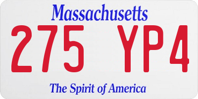 MA license plate 275YP4