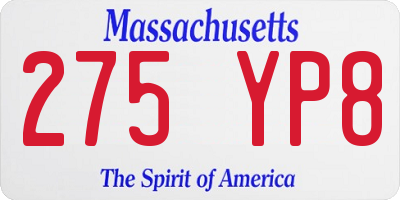 MA license plate 275YP8