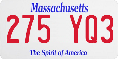MA license plate 275YQ3