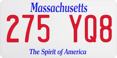 MA license plate 275YQ8