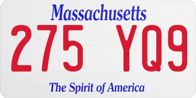 MA license plate 275YQ9