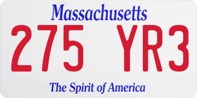MA license plate 275YR3