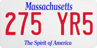 MA license plate 275YR5