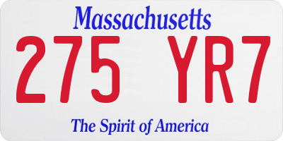 MA license plate 275YR7