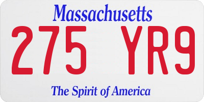 MA license plate 275YR9