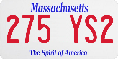 MA license plate 275YS2