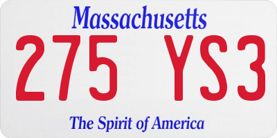 MA license plate 275YS3
