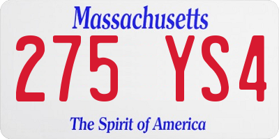MA license plate 275YS4