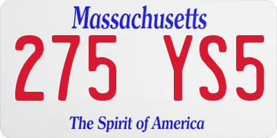 MA license plate 275YS5