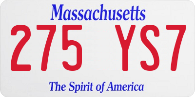 MA license plate 275YS7