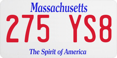 MA license plate 275YS8