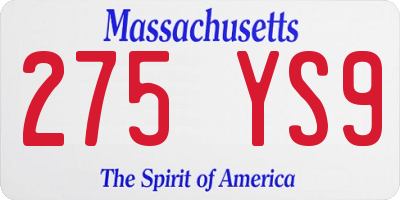 MA license plate 275YS9