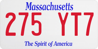 MA license plate 275YT7