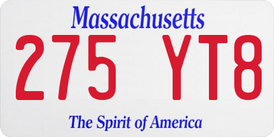MA license plate 275YT8