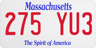 MA license plate 275YU3