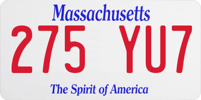 MA license plate 275YU7