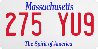 MA license plate 275YU9