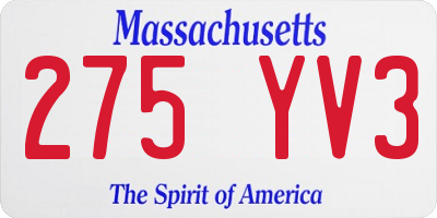 MA license plate 275YV3