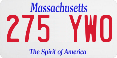 MA license plate 275YW0
