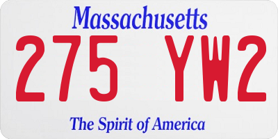 MA license plate 275YW2