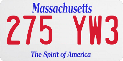 MA license plate 275YW3
