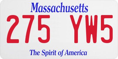 MA license plate 275YW5