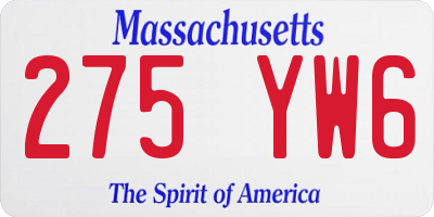 MA license plate 275YW6
