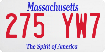 MA license plate 275YW7