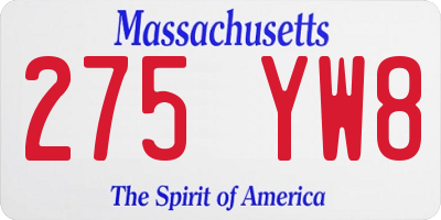 MA license plate 275YW8