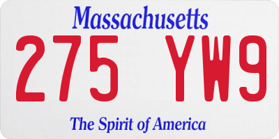MA license plate 275YW9