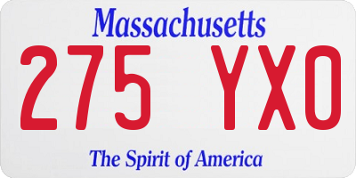 MA license plate 275YX0