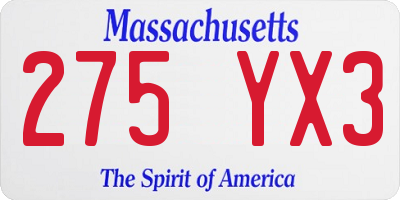 MA license plate 275YX3