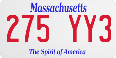 MA license plate 275YY3