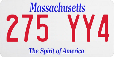 MA license plate 275YY4