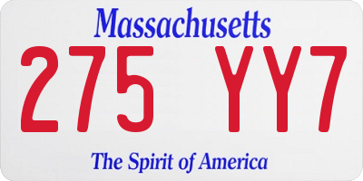 MA license plate 275YY7