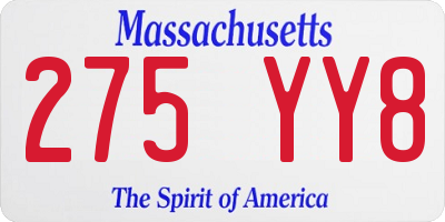 MA license plate 275YY8