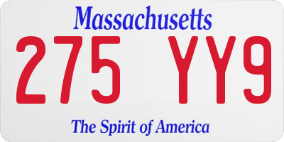 MA license plate 275YY9