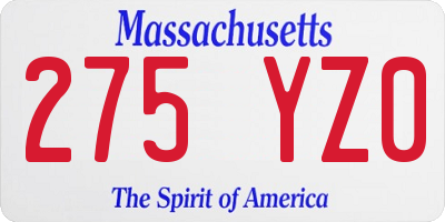 MA license plate 275YZ0
