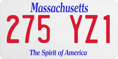 MA license plate 275YZ1