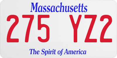 MA license plate 275YZ2