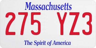 MA license plate 275YZ3