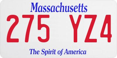 MA license plate 275YZ4