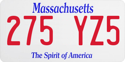 MA license plate 275YZ5
