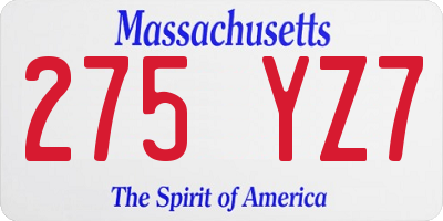 MA license plate 275YZ7