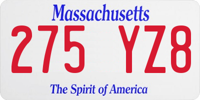 MA license plate 275YZ8