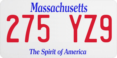 MA license plate 275YZ9