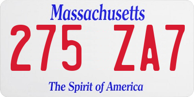 MA license plate 275ZA7