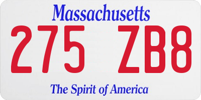 MA license plate 275ZB8