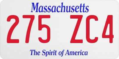 MA license plate 275ZC4