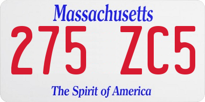 MA license plate 275ZC5